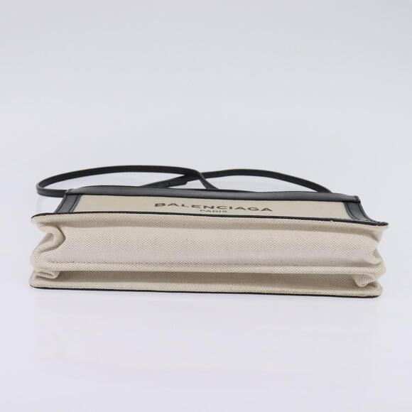 BALENCIAGA Shoulder Bag Canvas Leather White Silver 339937 Auth gh893